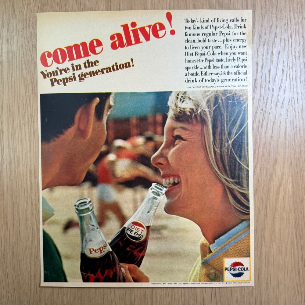 1964 Pepsi Cola Vintage Advertisement Come Alive Pepsi Generation Collectible